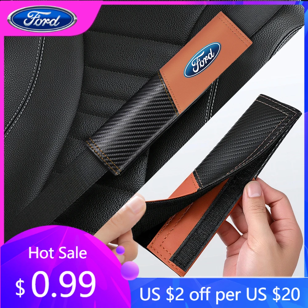 

2025 Hot Car Stickers 2pcs Carbon Fiber Leather Car Seat Belt Shoulder Cover Prevent Tightening For Ford ST FOCUS 2 3 Mondeo Fie