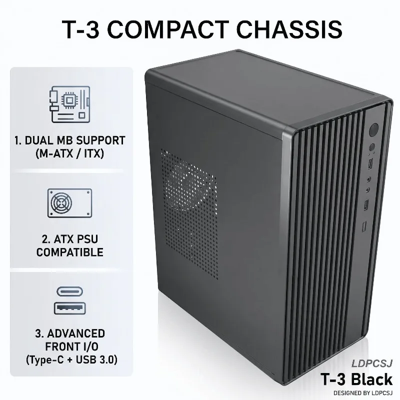 LDPCSJ Portable Mini PC Computer Case Support ATX Power Supply Fit M‑ATX & ITX Motherboard Compact Desktop Chassis With Fast Heat Dissipation For Home Use Gaming Entertainment DIY PC Building Desktop Computer Shell Housing