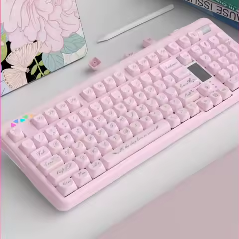 For R102 Pink Mechanical Keyboard Custom Wireless Hotswap Tri Mode 98/102 Love Keycap Cute Bluetooth 2.4g girl Gaming Keyboard