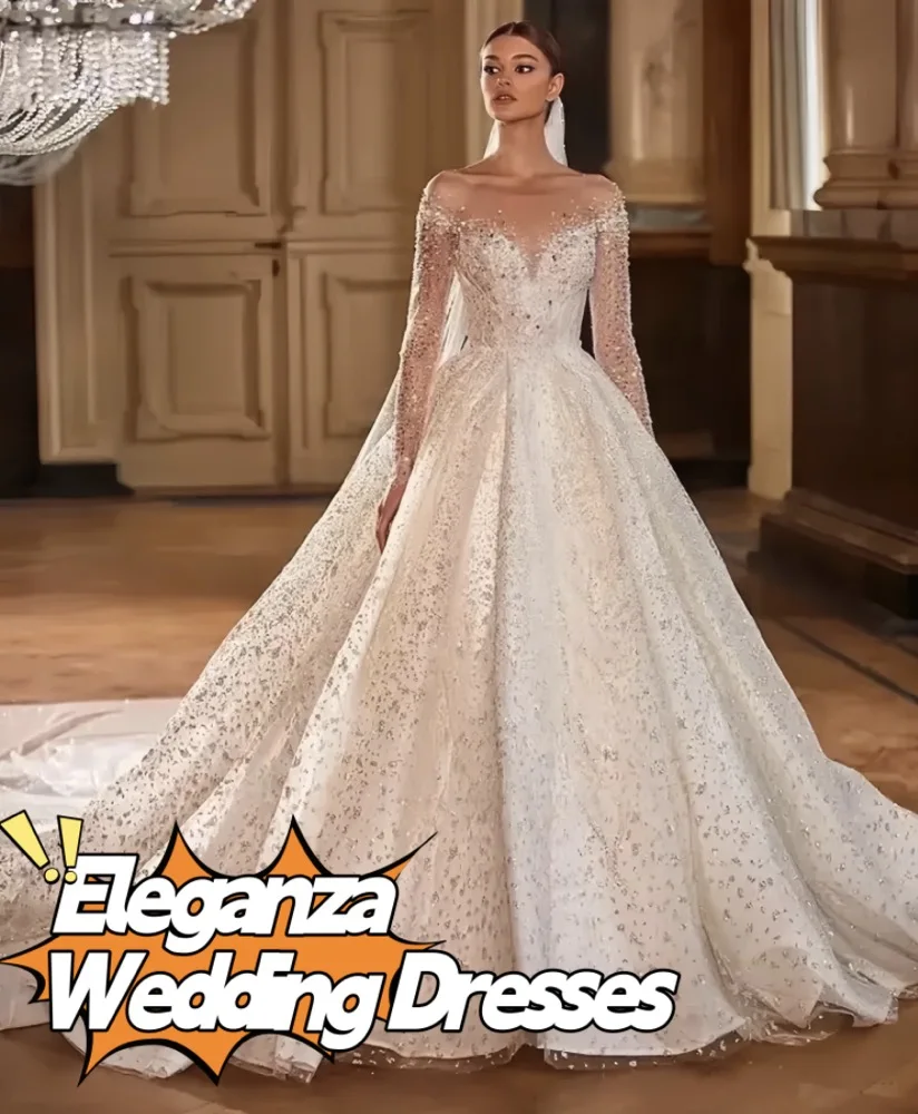 Роскошные свадебные платья по индивидуальному заказу для женщин, сверкающее свадебное платье принцессы с длинными рукавами и бисером, Vestidos De Novia