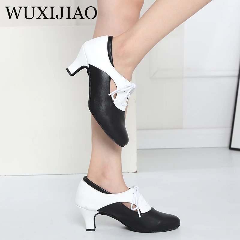 Wuxijiao sapatos de dança latina moderna das mulheres sapatos de tango valsa preto/branco sandálias femininas sapatilhas de dança