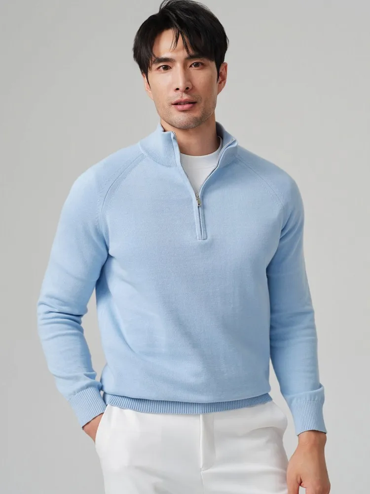 High Quality Males Cotton Knitted Sweater Mens Long Sleeved Stand Collar Pullover Sweaters Business Leisure Autumn Knitwear Coat