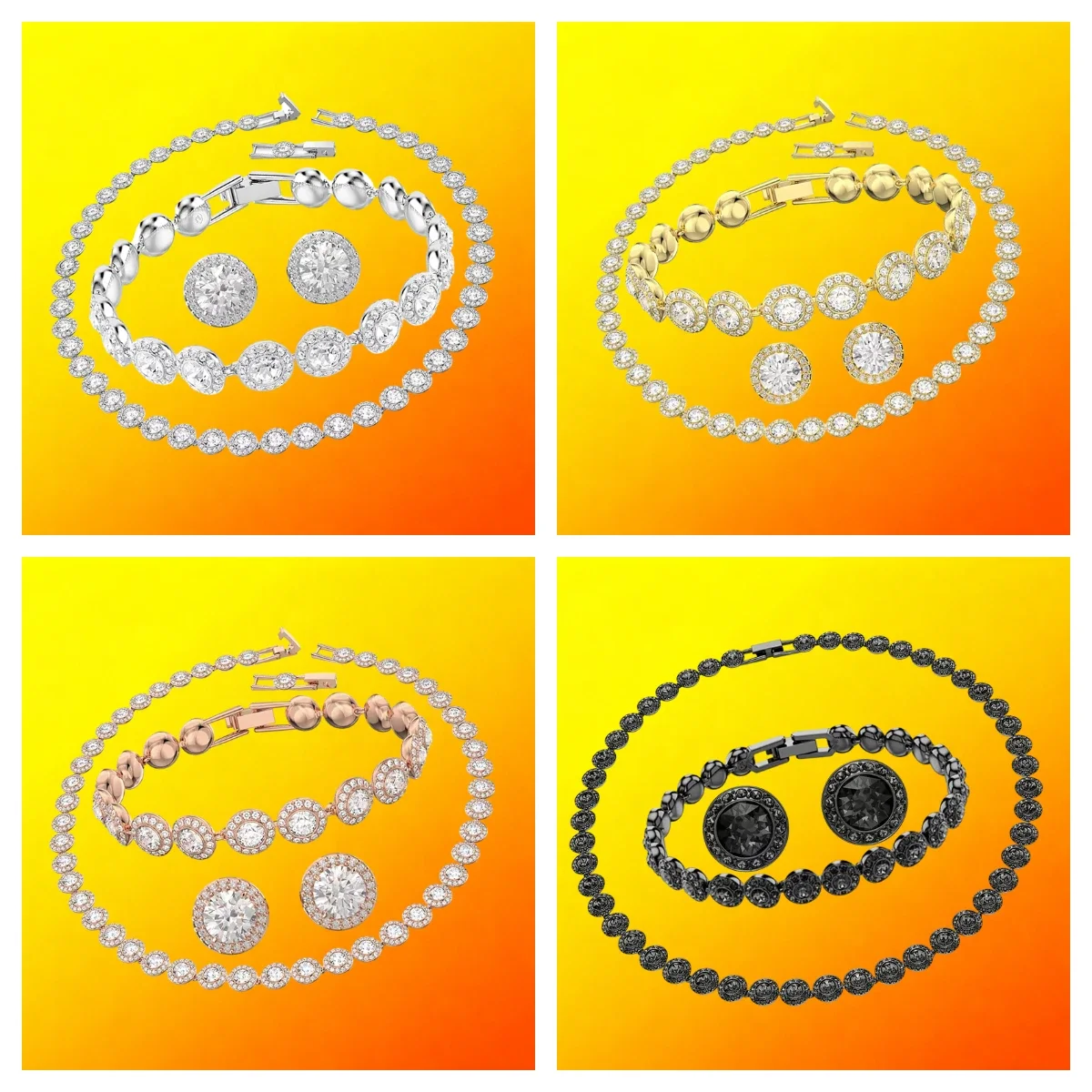 

Conjunto clásico de diamantes de corte redondo, conjunto de pulsera, collar y pendientes, conjunto de la serie Angel