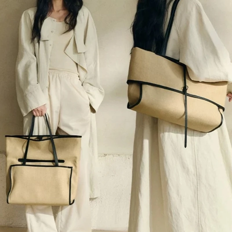 

Canvas Tote Bag,Designer Underarm Shoulder Bag,Korean Simple Contrast Color Commuter Women Handbag,Lightweight Large Capacity