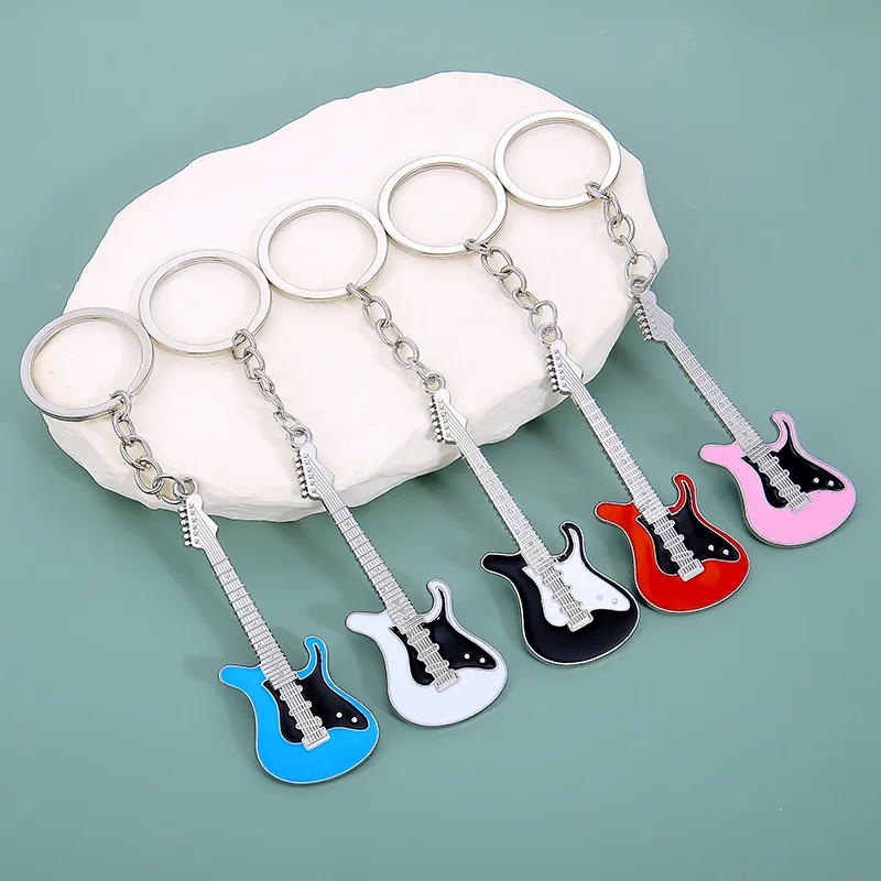 New Metal Painted Guitar Keychain Instrument Pendant Gift Bag Hanging Decoration Gift Wholesale