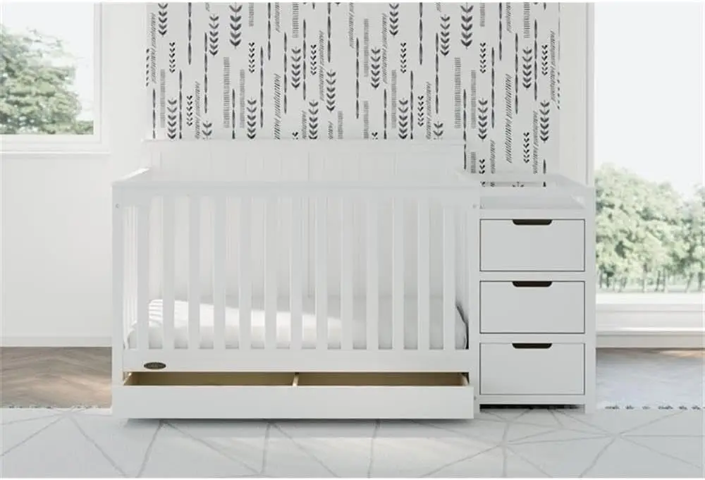 Berço e trocador conversível 4 em 1 de madeira em branco