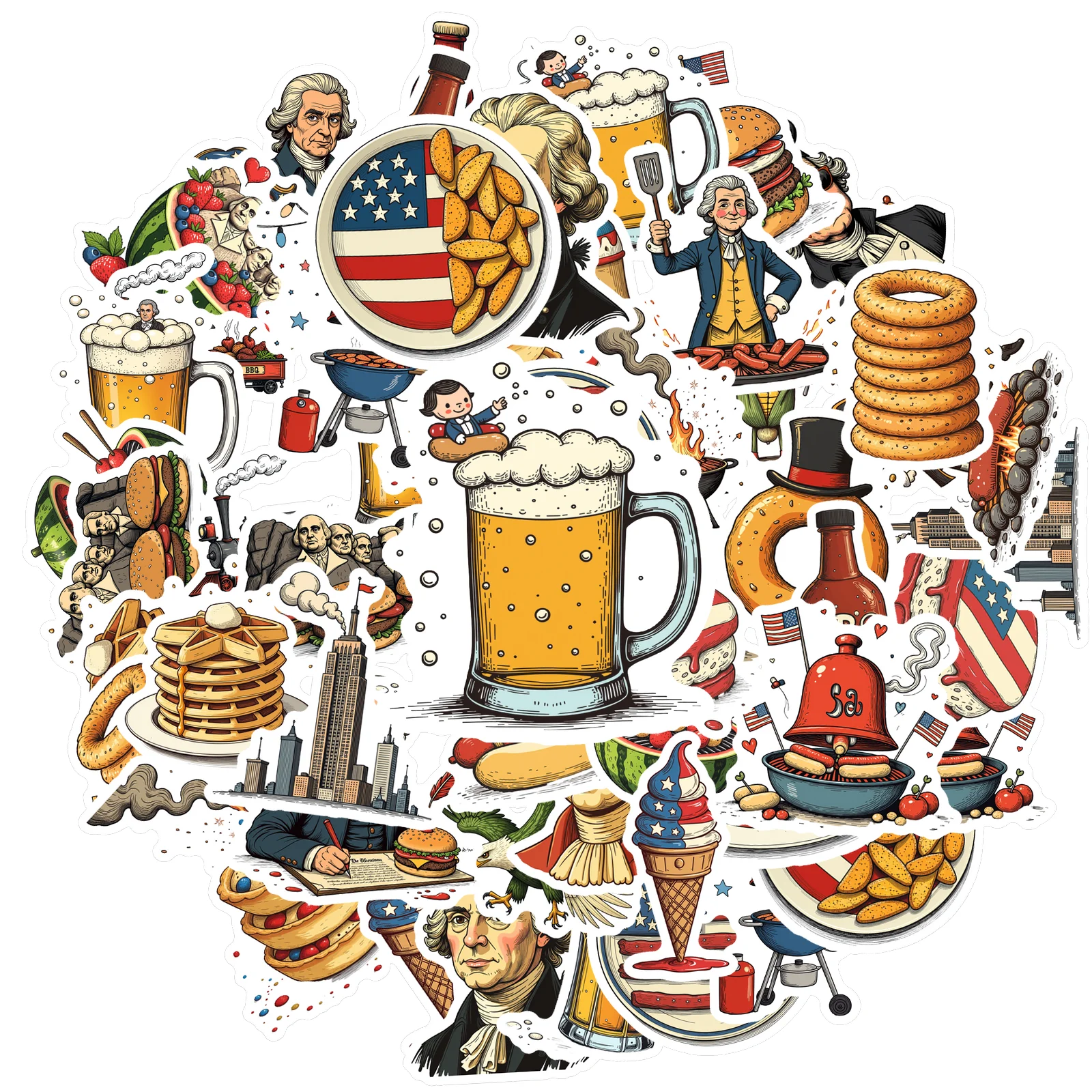 

35pcs-100pcs Colorful Historical Figures Stickers Humorous Food Historical Stickers Patriotic Stickers For Notebook Luggage DIY