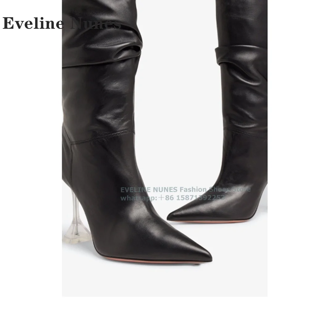 Transparent Wine-Glass Pleated Trouser Boots Pointed Toe Pleated Solid Sexy Women Over The Knee Boots 2024 Autumn Winter Newest