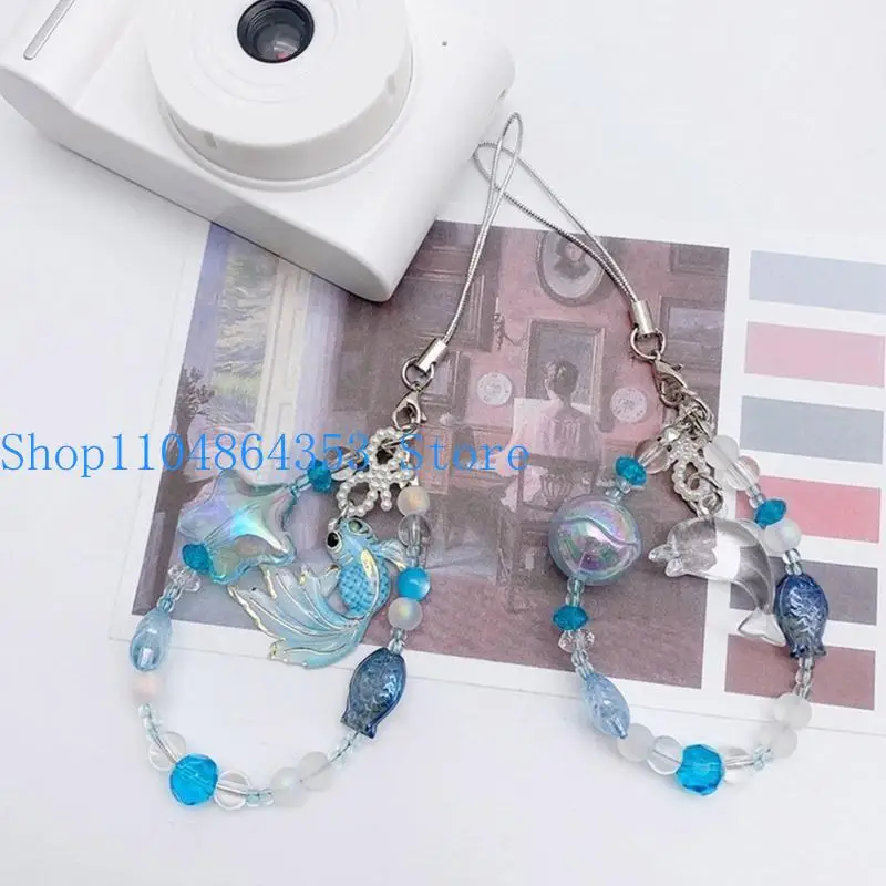 652F Vibrant Acrylic Bead Keychain Dolphin/Carp Charm Marine Animal Pendant Accessory