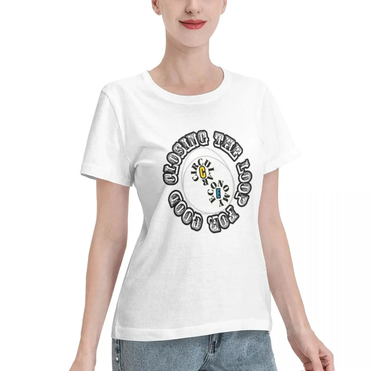 Custom Available Circular Economy - Close The Loop For Good - Recycle Women's T-shirt Grunge Spring Autumn Top
