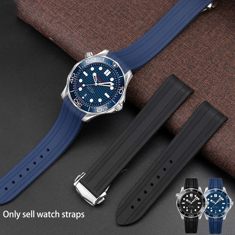 Rubber Watch Strap For Omega Seamaster 300 AT150 Bracelet silicone Watch Band Folding Clasp Curved End Watches Accessories 20MM