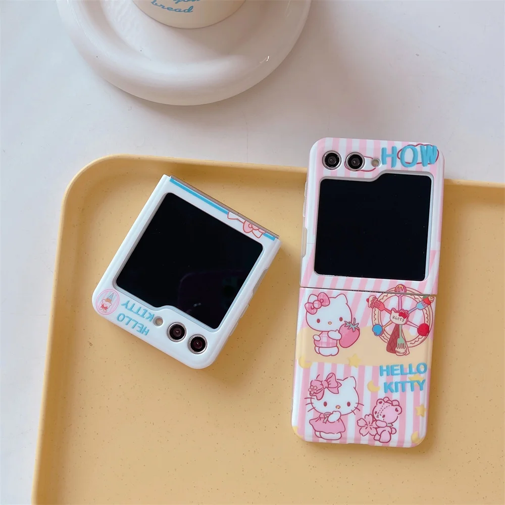 لطيف الكرتون أنيمي دور الحالات الهاتف ، مرحبا كيتي ، لينة شاشة قابلة للطي ، مسنده غطاء لسامسونج غالاكسي Z الوجه 3 ، ZFlip 4 ، 5G ، Hot