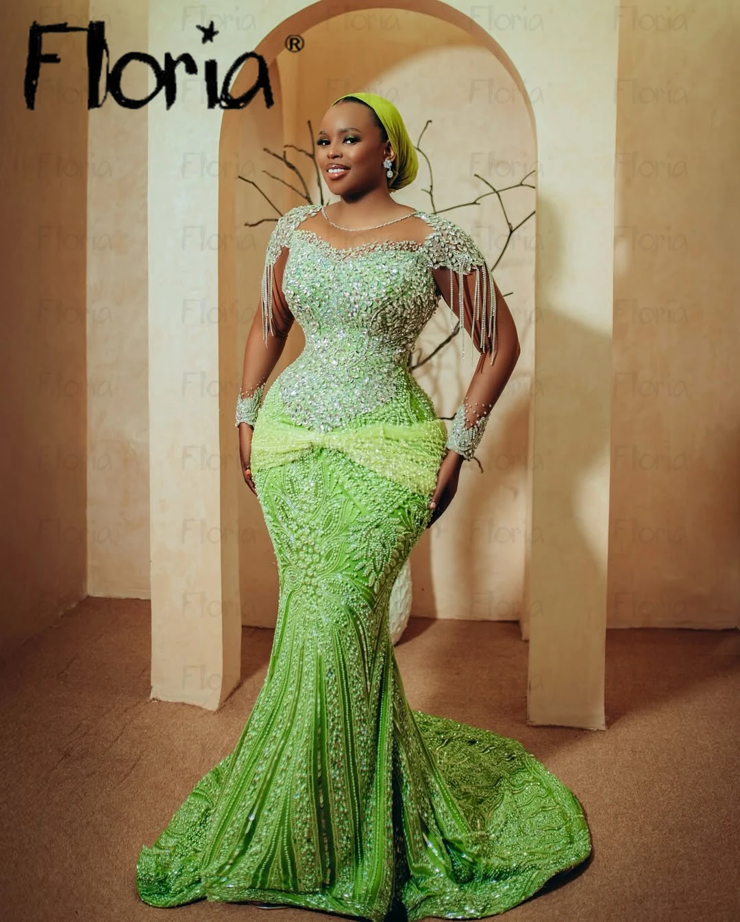 

Light Green African Prom Dresses Gown Sparkly Aso Ebi Long Sleeves Formal Occasion Gown Customized Wedding Party Dresses Dubai