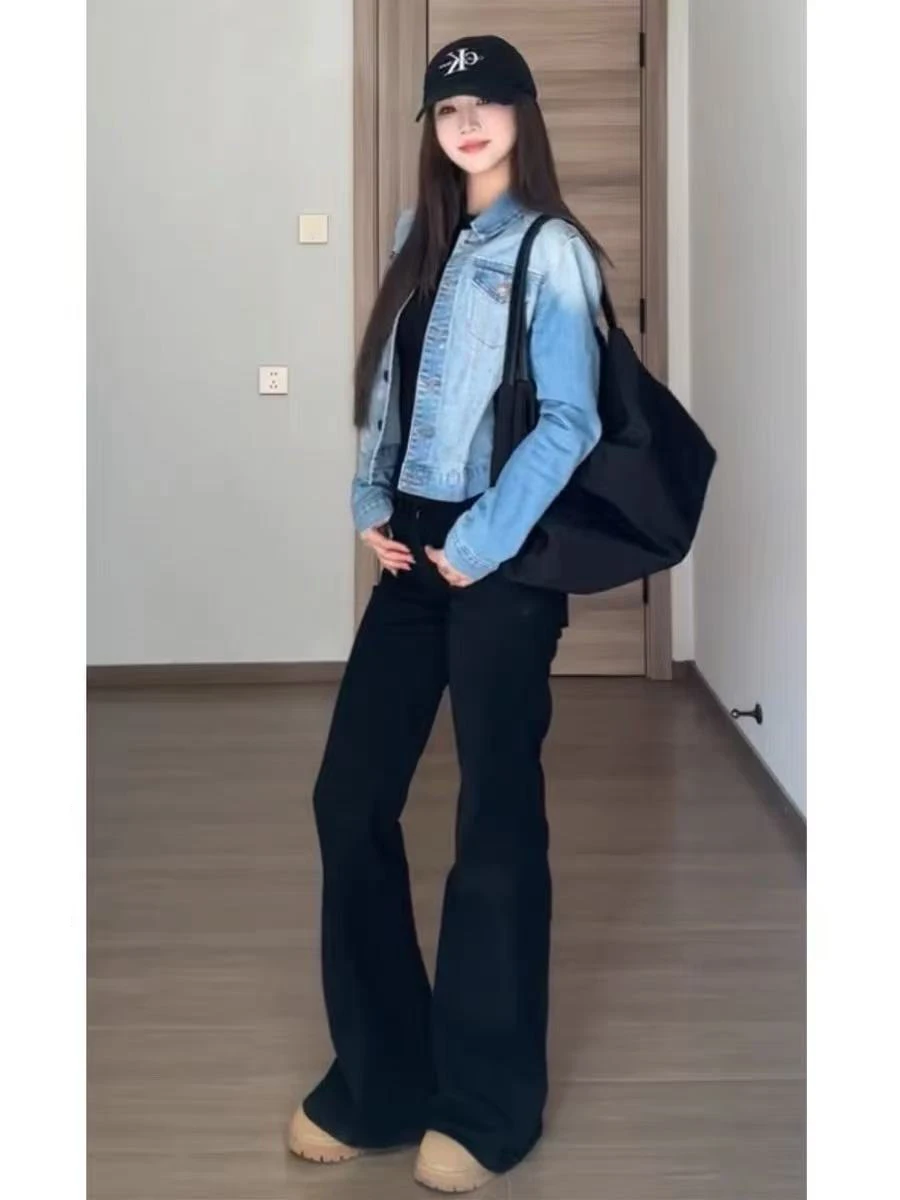 

High Waist Flared Jeans Women's Spring Summer plus Size Elastic Denim Pants Straight Leg Hoof Jeans for Pear Shaped Body