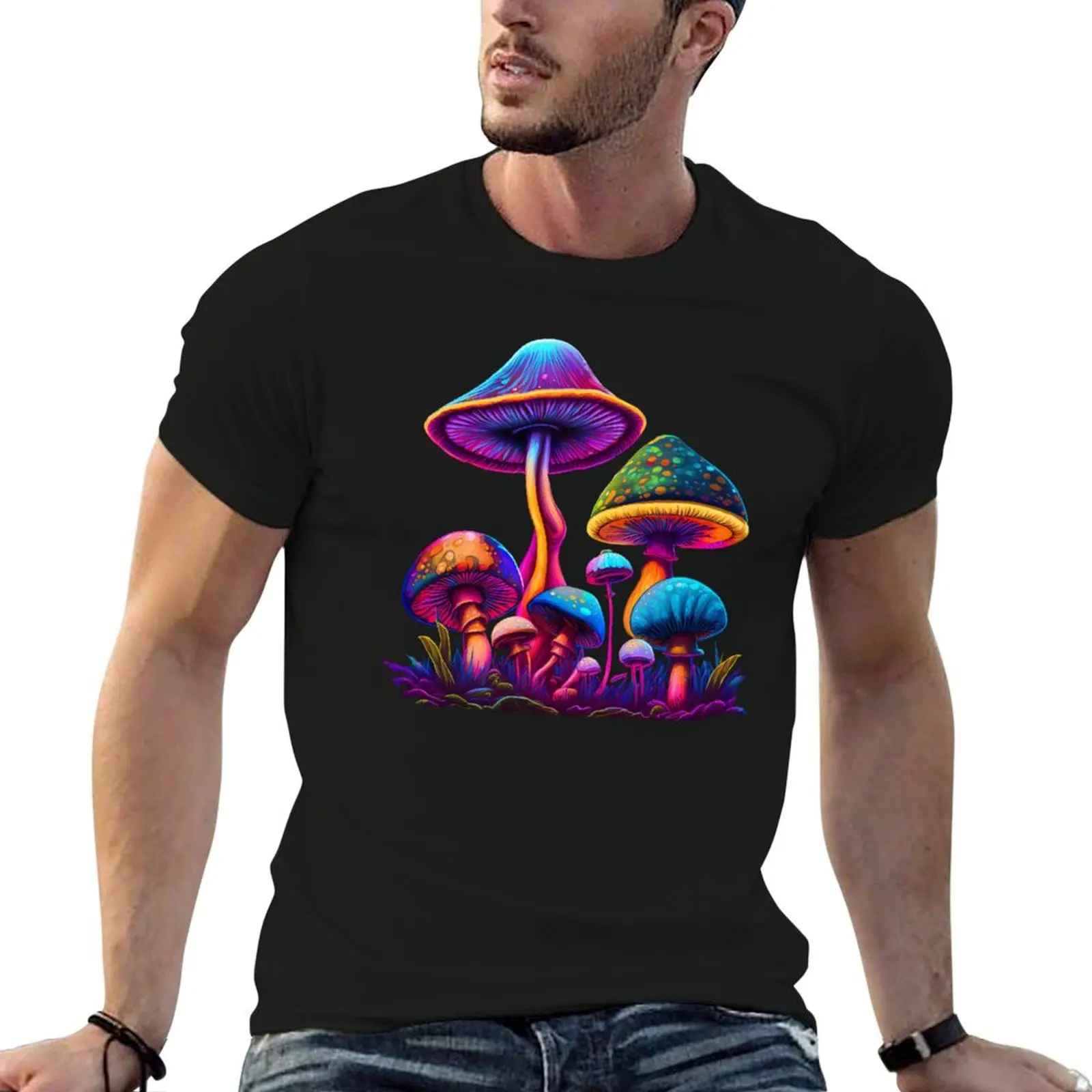Psychedelic Mushrooms Forest T-Shirt plus size tops topping Short sleeve tee men
