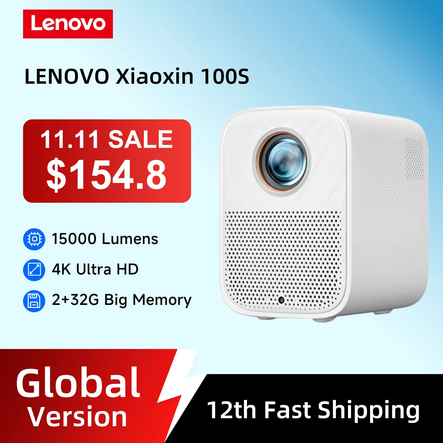 레노버 풀 HD 1080P 휴대용 WIFI 안드로이드 홈 프로젝터 Xiaoxin 100S 2+32G 대용량 메모리 6D 키스톤 LCD 영화 프로젝터