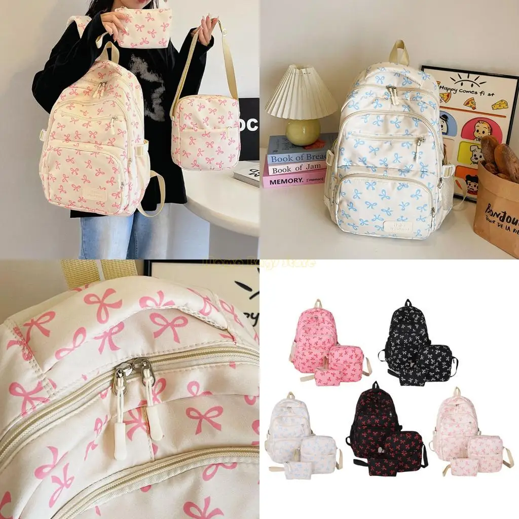 

X90D 3 Pcs School Bag Travel Rucksack Large Capacity Daypacks BowsBackpack Set