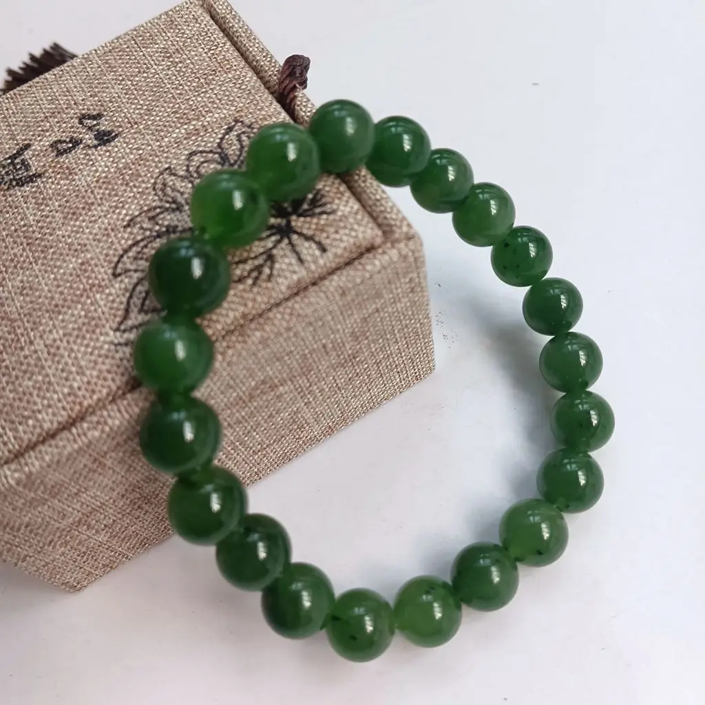 

9mm Nature Green Jade Bangle Jasper Bracelets Mala Bead Mascot Amulet Rosary Bless Lucky Energy