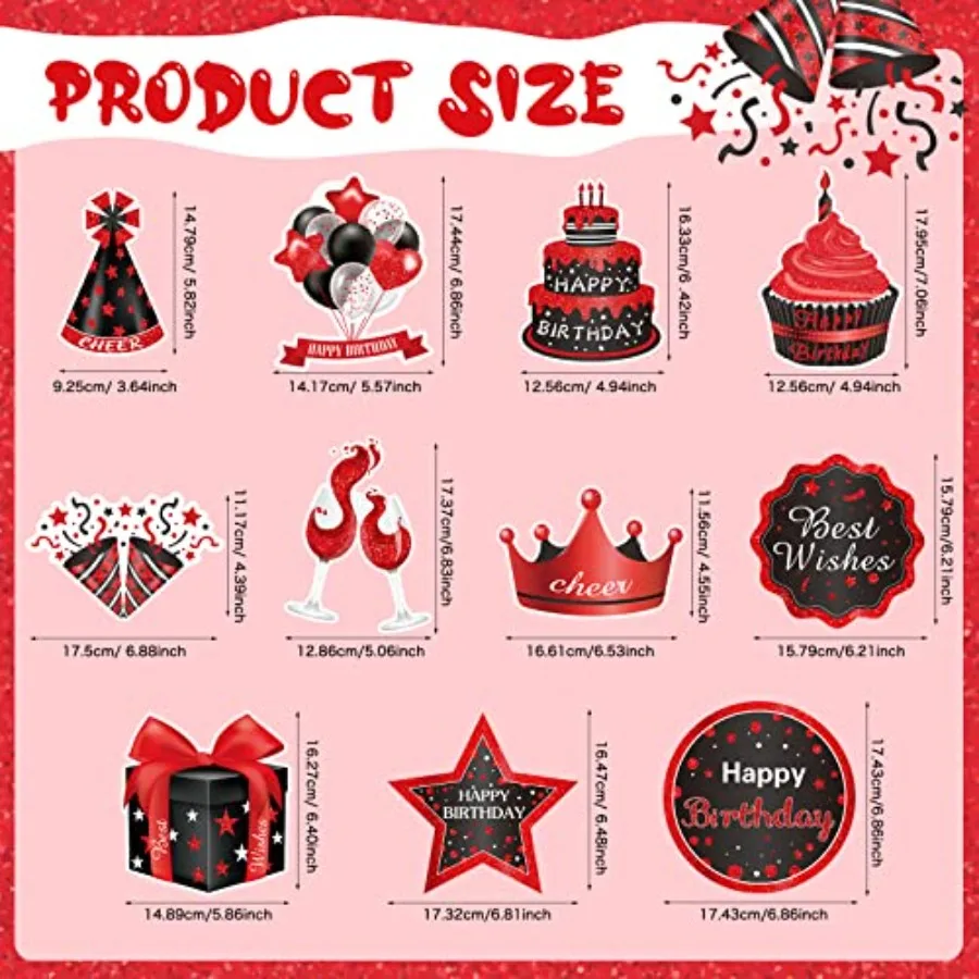 30 Pcs Red and Black Happy Birthday Hanging Swirls Party Decors Birthday Party Hanging Swirl Decorations Red Streams Ceiling De