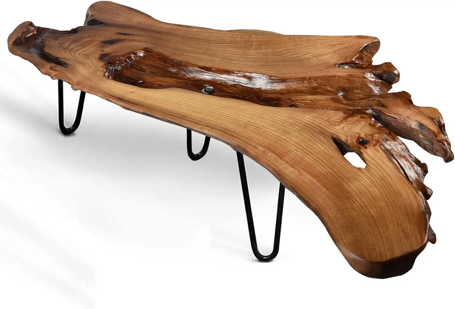 

Handcrafted Edge Coffee Table | Natural Wood with Unique Organic Shape | Metal Hairpin Legs for Living Room, Side Table & Boho D