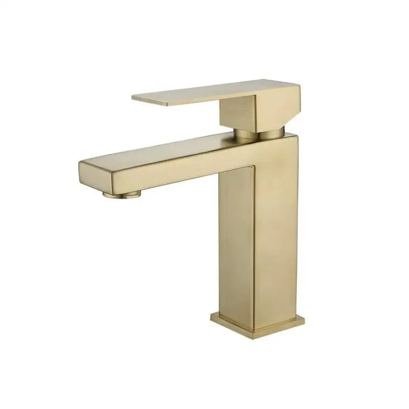 

Single Handle Bathroom Faucet, Lavatory Faucet, Stainless Steel, Single Hole, Brushed Gold Finish
