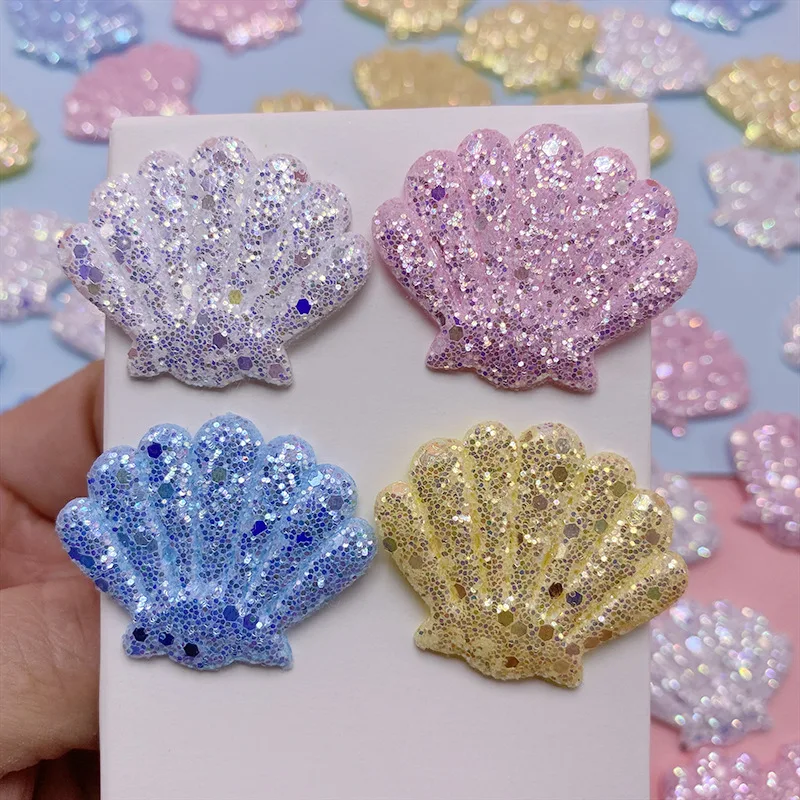 40Pcs 3.5x2.8CM Glitter Shell Padded Applique For Children\'s Headband Hair Clip Accessories Shoes Hats Decoration Patches