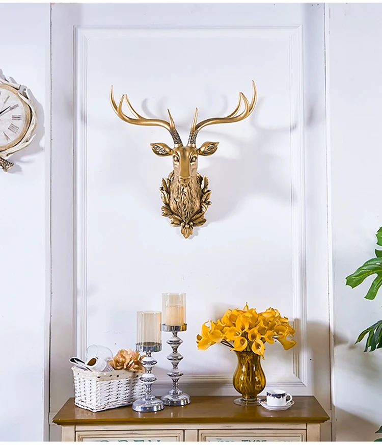 3D Creative Deer Head Wall Hanging Light Luxury Living Room Background Wall Staircase Corridor Bedroom American Deer Head Decora