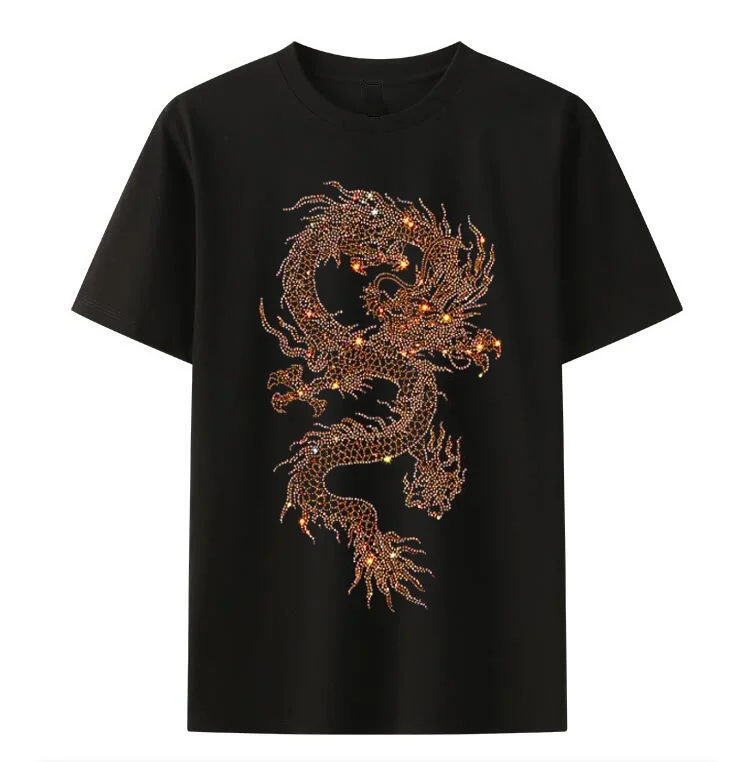 New men's short sleeve T-shirt Hot drill animal dragon tiger leopard pattern fashion short sleeve T-shirt