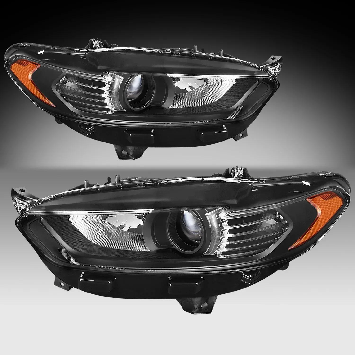 

Pair For 2013 2014 - 2016 Ford Fusion Halogen Black Amber Headlights Headlamps