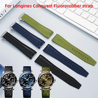 High quality Fluorine rubber Strap For Longines Watch Conquest GMT L3.890.4 L3.790.4 L3.830.4 curved end FKM Watchband bracelet