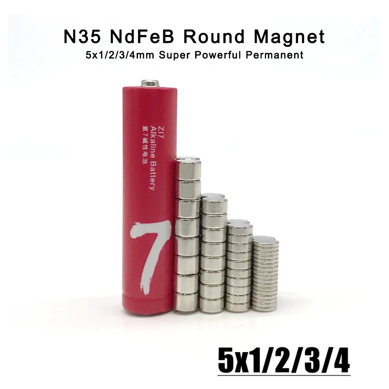 50-2000Pcs 5x1/2/3/4mm N35 Dia 5 Standard Size Round 5x1mm 5x2mm 5x3mm 5x4mm Strong Neodymium Magnetic Magnet Imanes