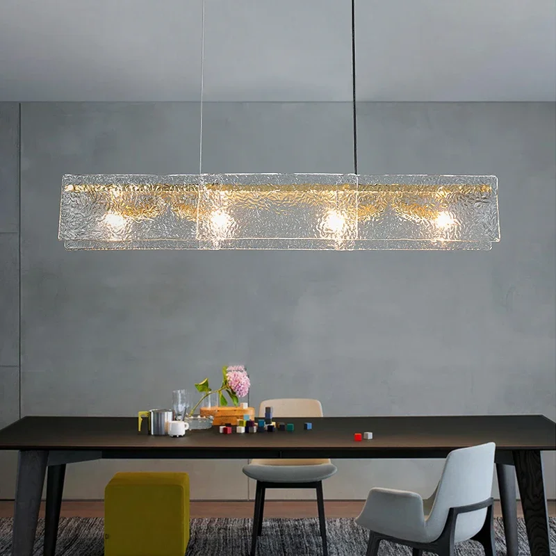 Modern Crystal Hanging Light Rectangular Frosted Indoor Decor Pendant Lamp for Dining Hall Living Room Bedroom Chandelier