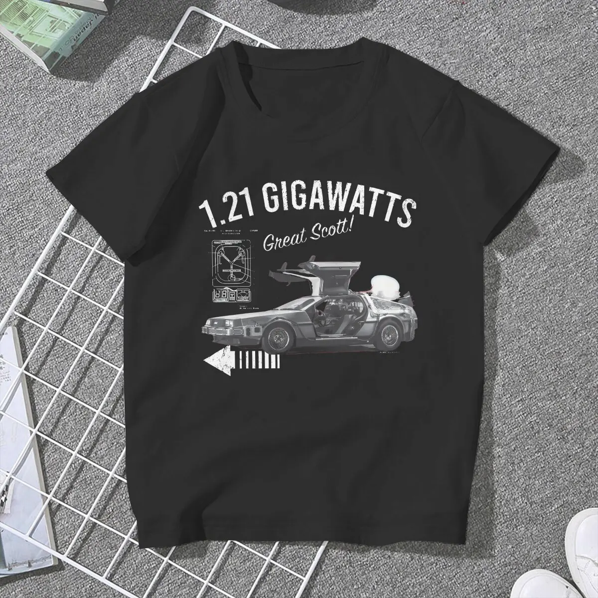 Movie Back To The Future 1.21 Gigawatts DeLorean Car Tshirt Homme Women's Tees Unisex Polyester Blusas T Shirt For Women