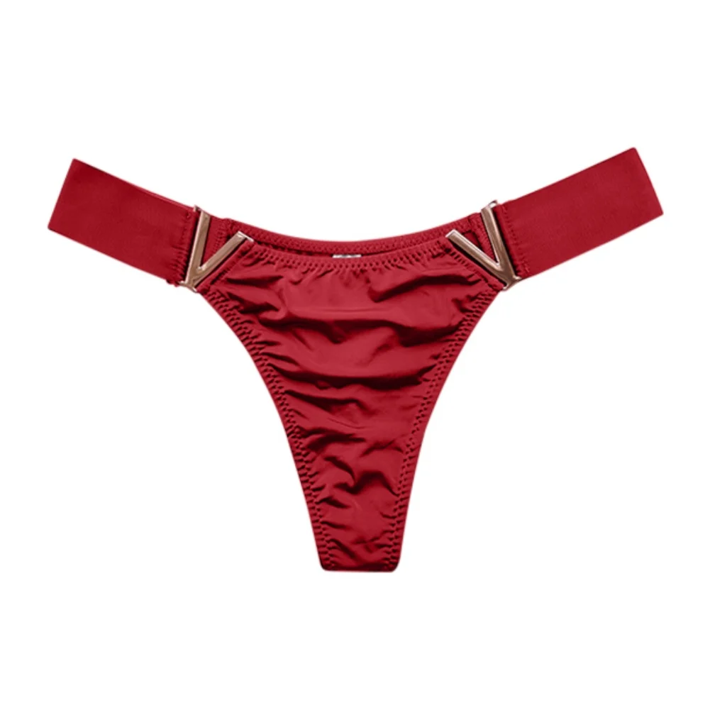 Women Sports Thongs Fashion Sexy V-Shaped Metal Decor Panties Hip Lifting Low Waist Briefs Breathable Bikini Underpants