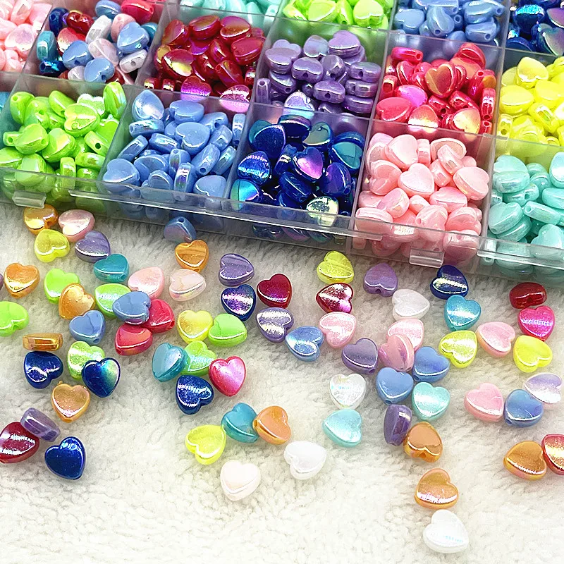 50pcs 8mm AB Colour Heart Shape Acrylic Beads Loose Spacer Beads for Jewelry Makeing DIY Bracelet Necklace Accessories