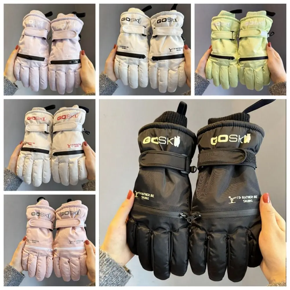 Guantes térmicos de esquí con dedos completos, guantes gruesos impermeables para nieve, guantes cálidos de invierno de felpa a prueba de viento para montar