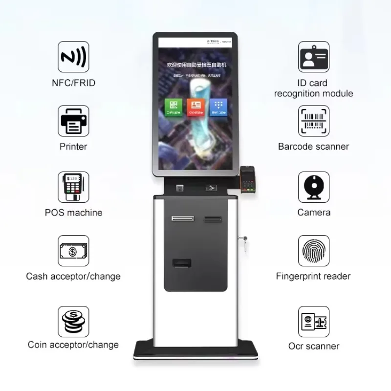

Cash Payment and Receipt Printing Payment Terminal Kiosks Touch Screen Self Service Check in Kiosk with NFC Card QR