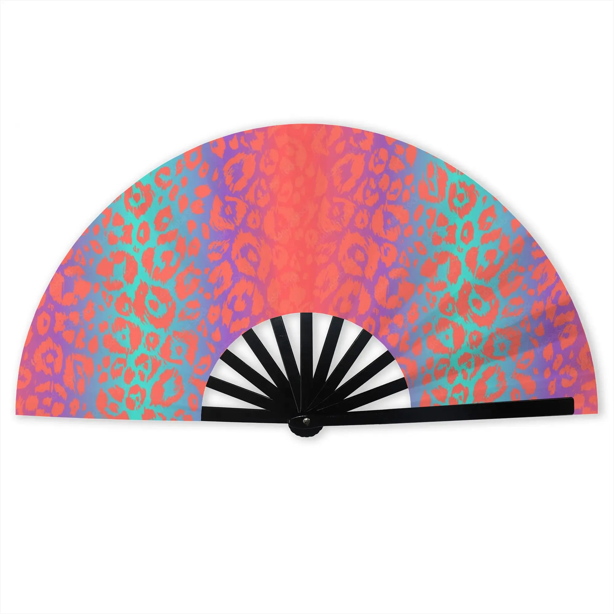 Customized Leopard Print Colorful Portable Pocket Fan Camping  Polyester Folding Fan Chinese Dance Handheld Cooling Fans