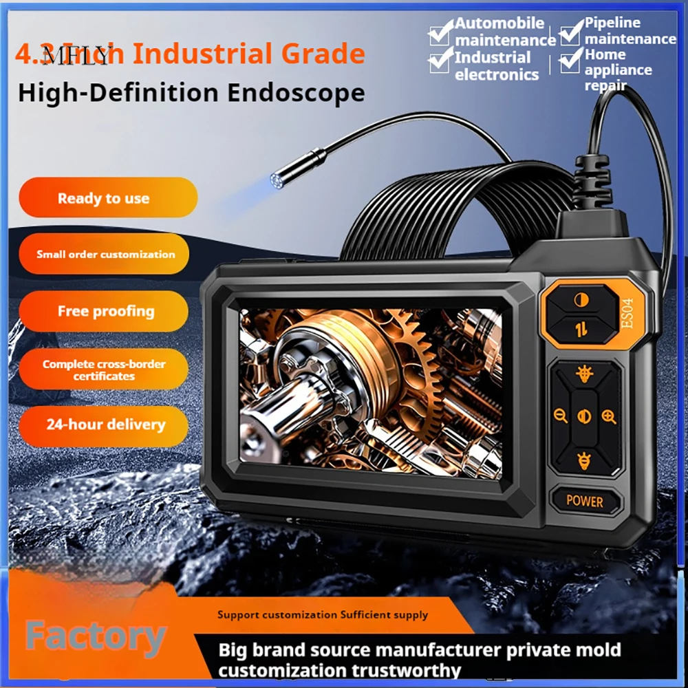 Industrial Endoscope Camera 8mm HD1080P 4.3inch IPS Screen 1080P Pipe Inspection Camera for Car Repair IP67 Waterproof 8 LEDS