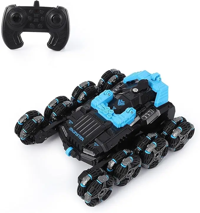 

Children's Remote Control Car with 8 Wheels, 360° Rotation Transformable RC Stunt Car with 2 Batteries, LED, 5 km/h, 2.4 GHz Off-Road Remote Controlled Car/Radio Controlled Car for 3-10 Years (Blue)