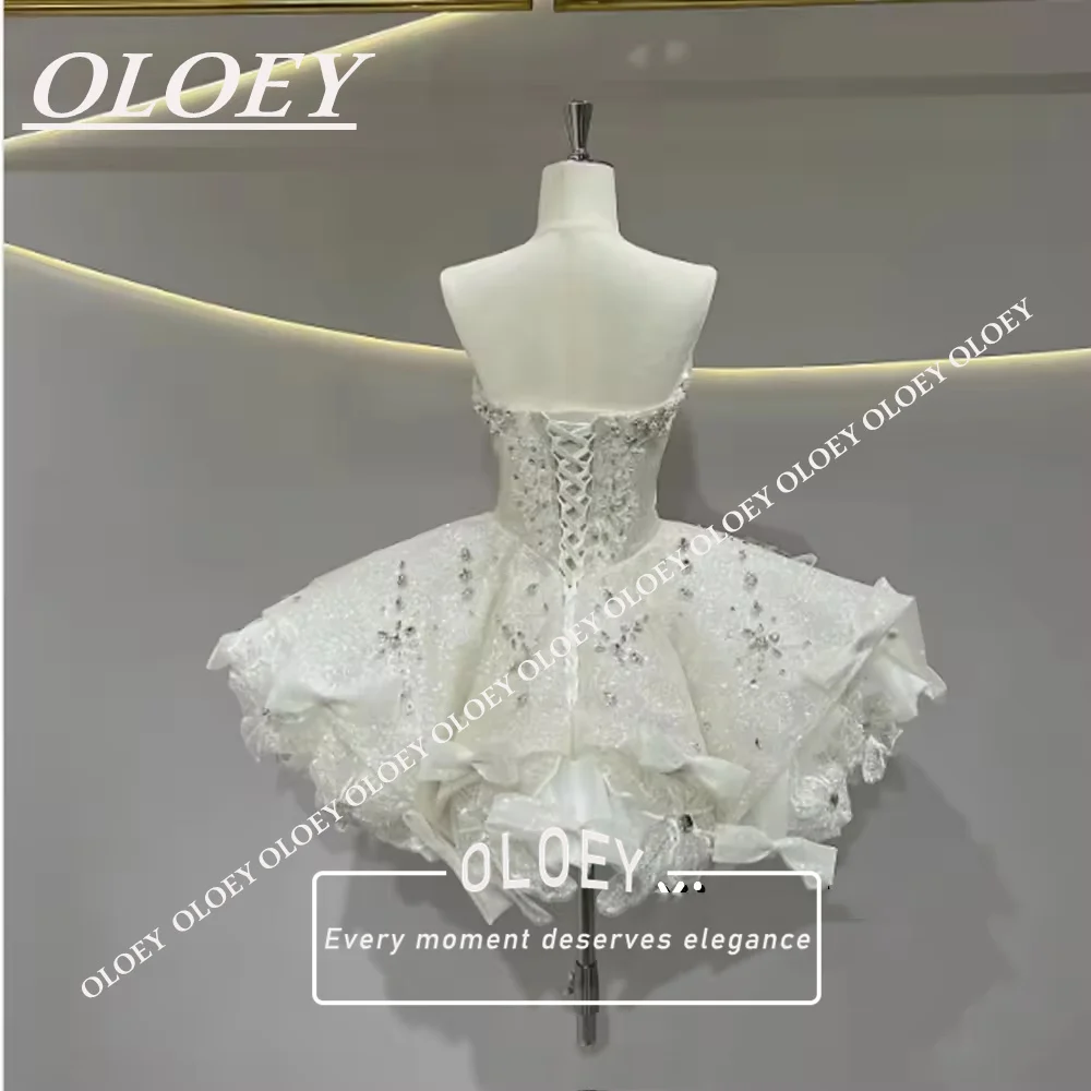 OLOEY Luxury Crystals Puffy Short Wedding Dresses Strapless A-Line Mini Bridal Gown Customized 2026 Robe De Mariée Corset