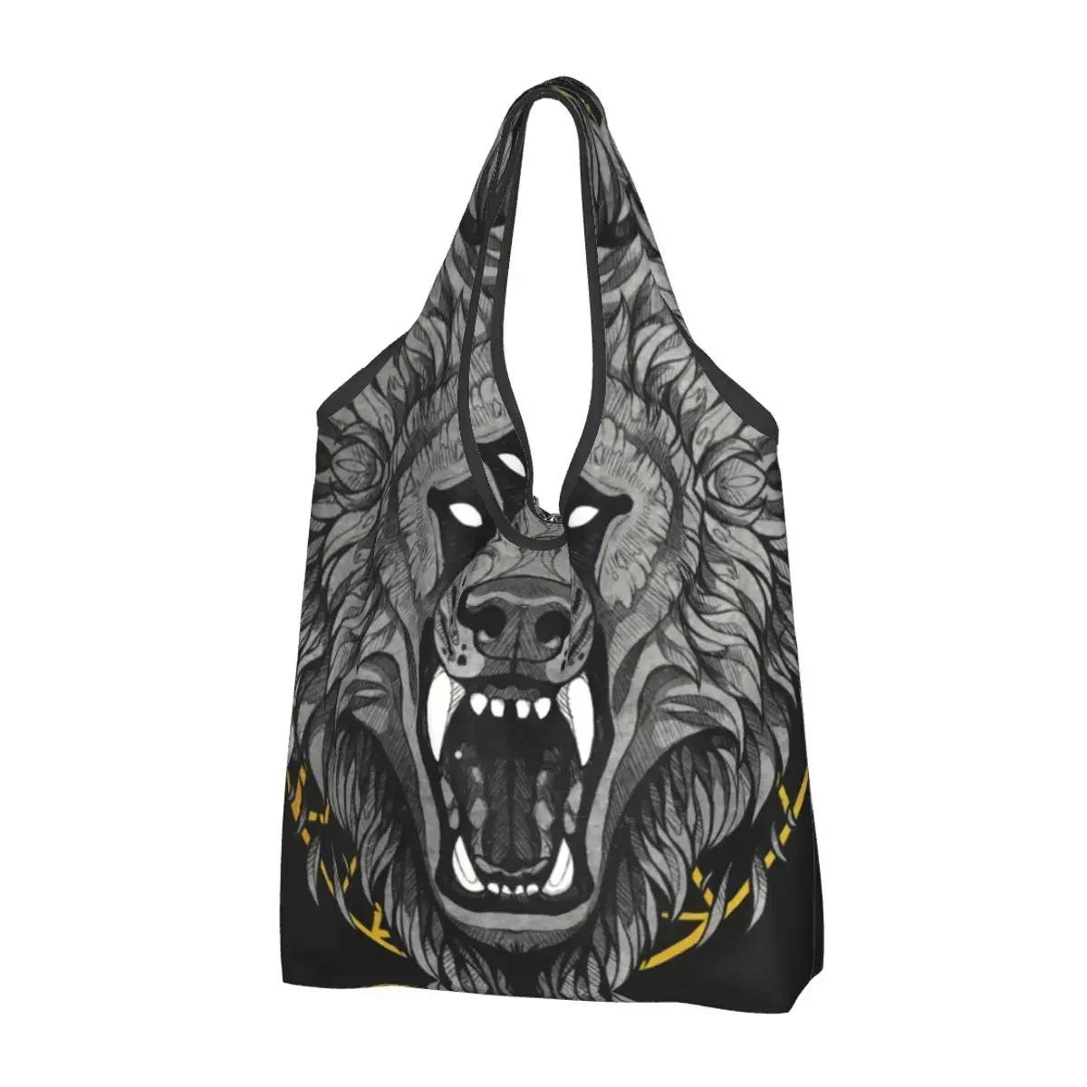 Funny Fenri Norse Nordic Shopping Tote Bag Portable Groceries Shopper Shoulder Bag