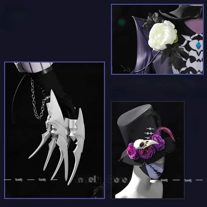 CyIdentity V الممزق جاك العظام السوداء تأثيري حلي شعر مستعار معطف قبعة قناع مخالب الدعائم مجموعة كاملة للرجال النساء الفتيات حفلة كرنف