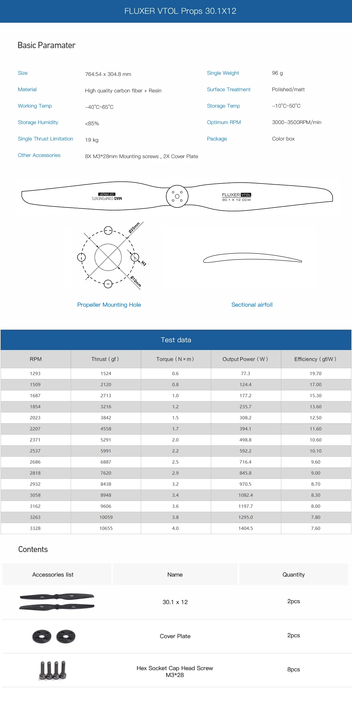 MAD FLUXER 30.1x12 Inch VTOL Prop Carbon Fiber Fixed Propeller for EVTOL Dr-one High Altitude Airplane - view 6