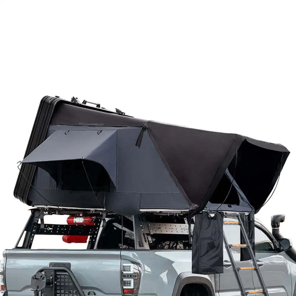 4 Person Four-Season Double Layer Aluminum Clamshell Rooftop Tent with Waterproof Canvas Fabric for Camping Car