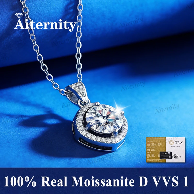 

Aiternity 1Carat Moissanite Necklace For Women 100% S925 Silver With White Gold Plated Lab Diamond Jewelry Wedding Pendant