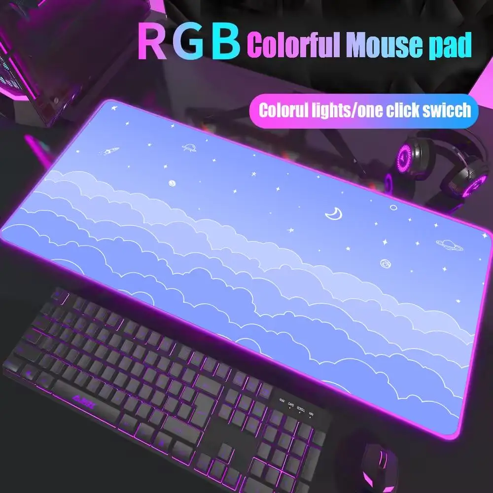 Alfombrilla de ratón RGB para juegos, alfombrilla para teclado de arte de nube colorida, alfombrilla de ratón con retroiluminación Led para jugadores grandes, alfombrilla de escritorio antideslizante para oficina Xxl para ordenador