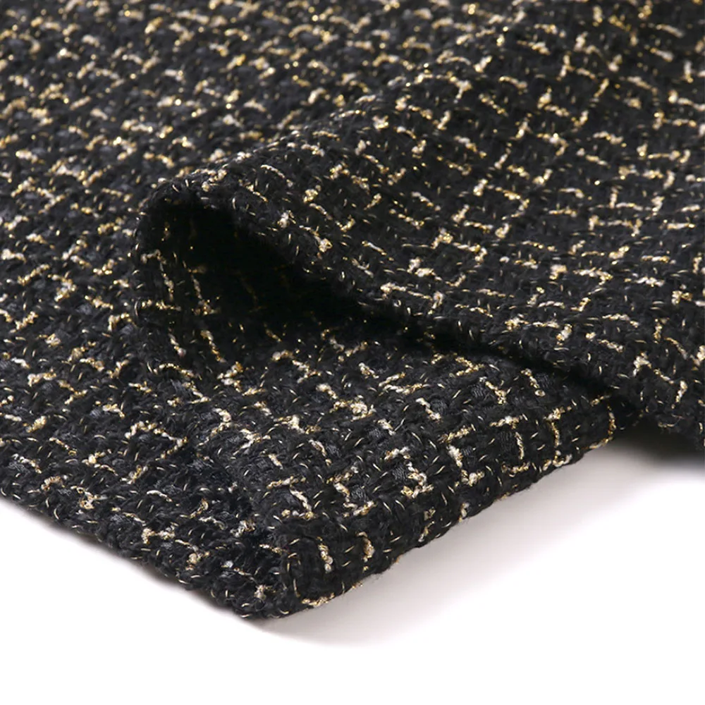 Golden And Silver Silk Tweed Coarse Fabric Woolen Lattice Polyester DIY Autumn And Winter Women\'s Coats Sewing Material 150x50cm