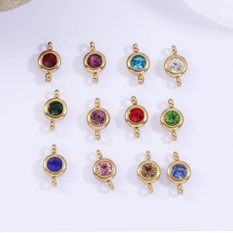 

24pcs/lot Colorful Birthstone Charms 6.5mm Mirror Polish Stainless Steel charms for Diy Statement Necklace and Bracelet