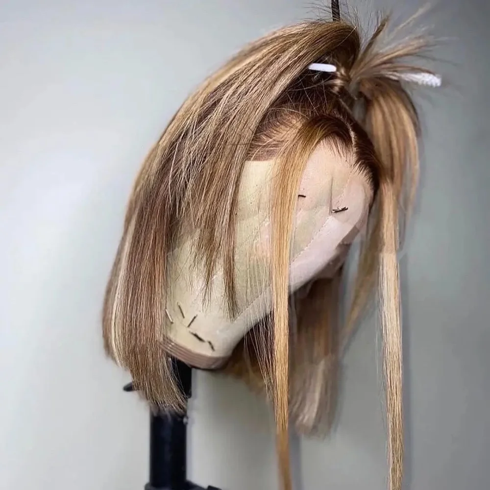 24Inch Straight Natural HD Lace Wig for Women Ombre Blond Pre-Plucked Transparent Lace Frontal Versatile Hair Wig